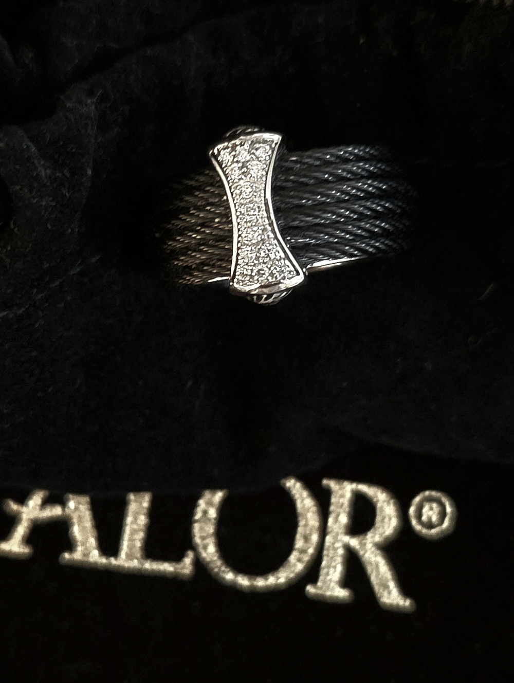 ALOR 18K White Gold & Diamonds Black Cable Ring
